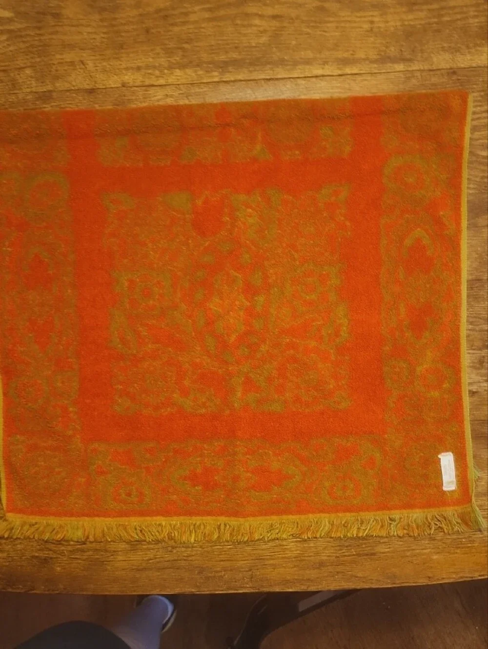 Vintage Floral Reddish Orange And 70s Green Bath Towel